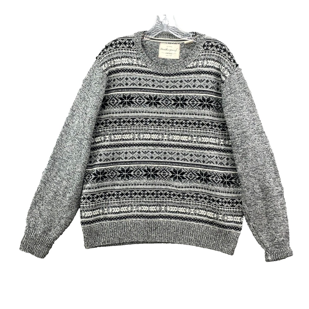 Weatherproof Vintage Sweater Men Large Aztec Cotton Streetwear Winter Minimalist